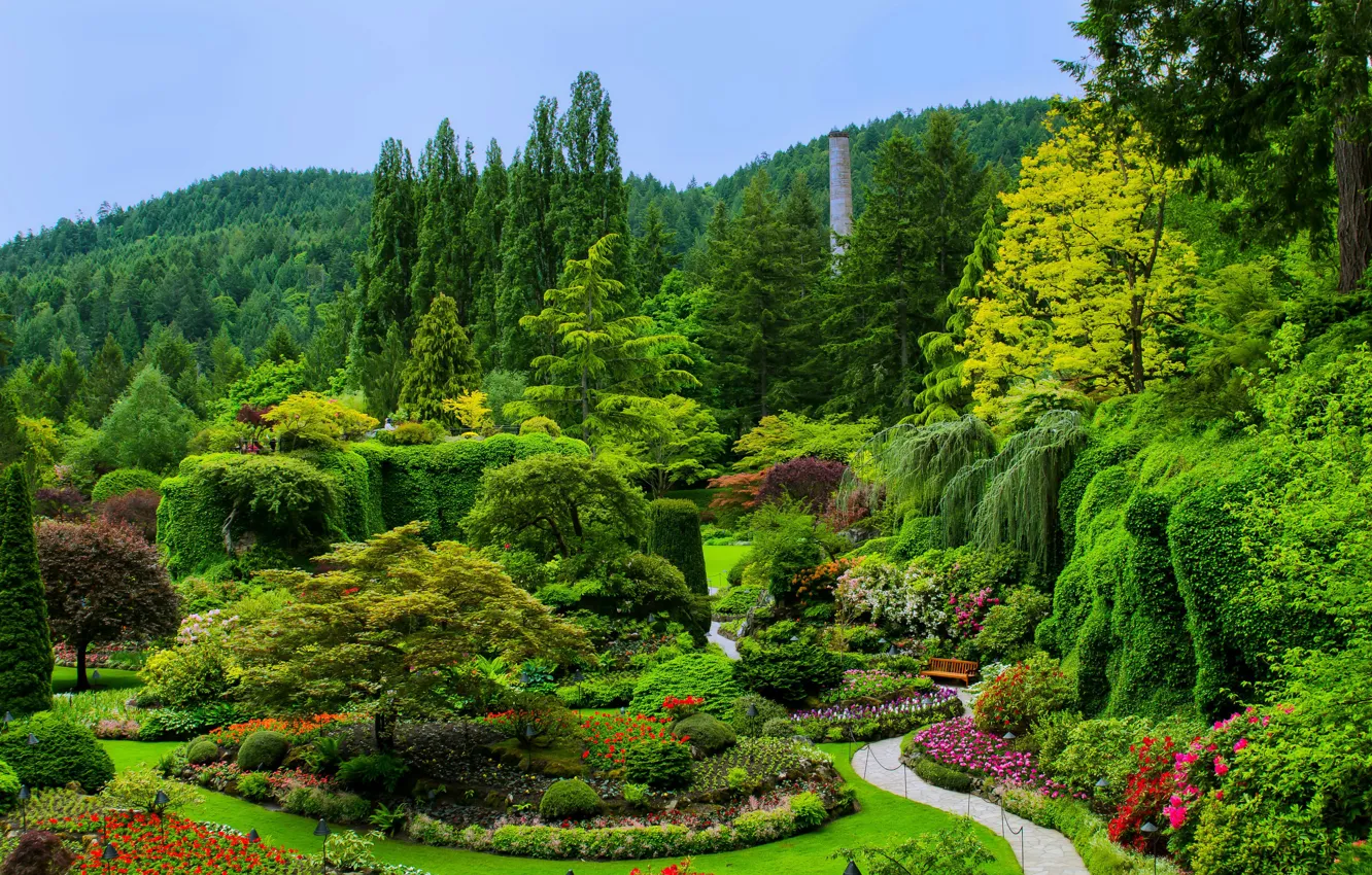 Photo wallpaper greens, trees, flowers, design, Park, lawn, beauty, Canada