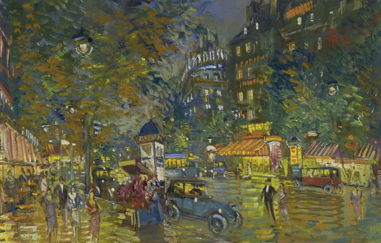 Photo wallpaper street, home, picture, car, the urban landscape, Konstantin Korovin, Evening in Paris