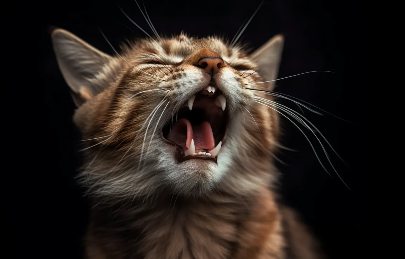 Photo wallpaper cat, cat, mouth, digital art, AI art, The Art of Artificial Intelligence, neural network