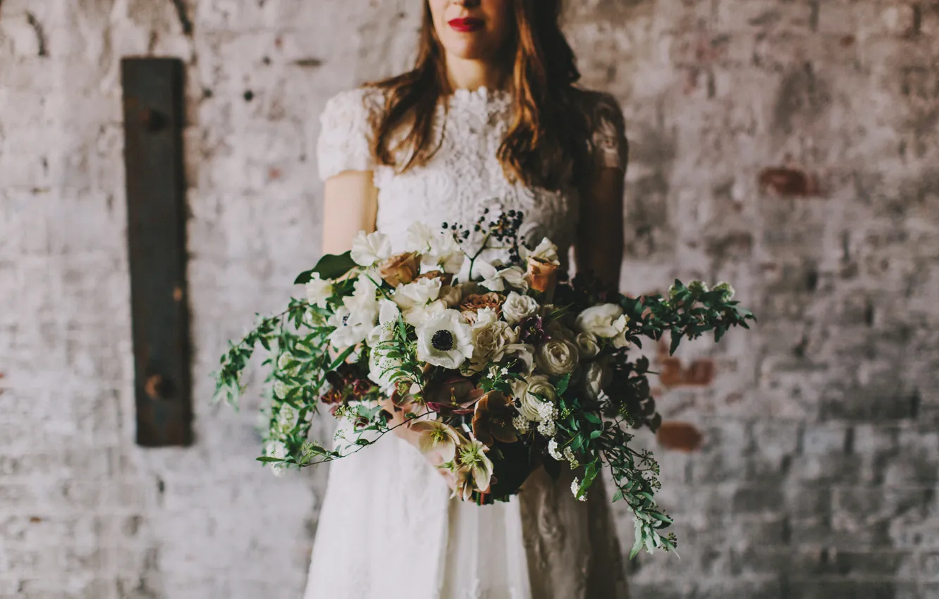 Photo wallpaper girl, flowers, the bride, white dress