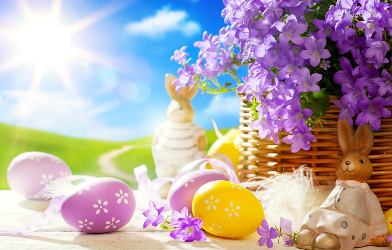 Photo wallpaper light, hare, eggs, spring, Easter