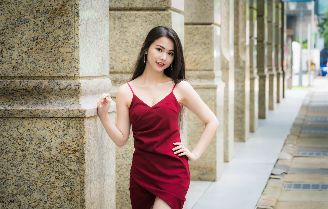 Photo wallpaper girl, dress, Asian, cutie