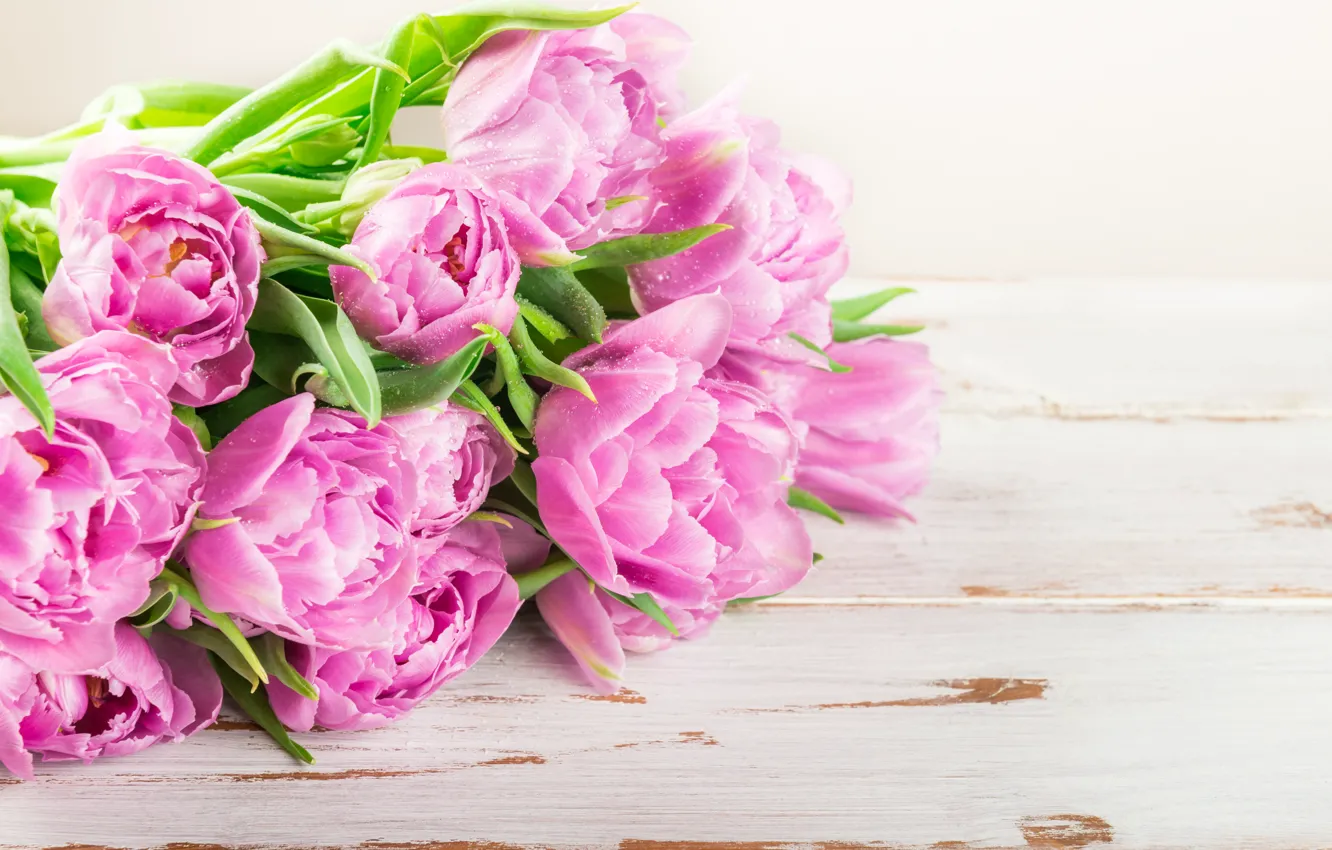Photo wallpaper table, bouquet, tulips, pink, beautiful, Olena Rudo