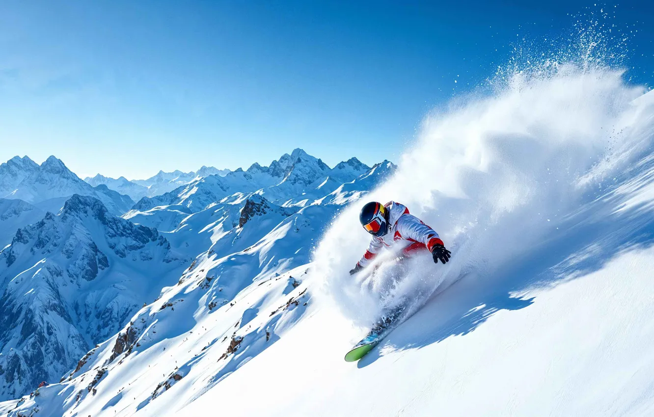 Photo wallpaper snowboard, mountain, snow