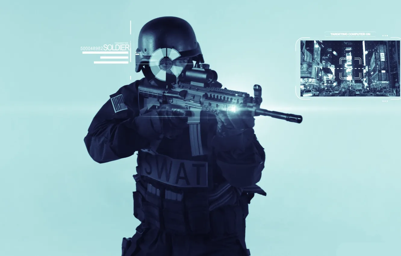 Photo wallpaper gun, soldier, Hud