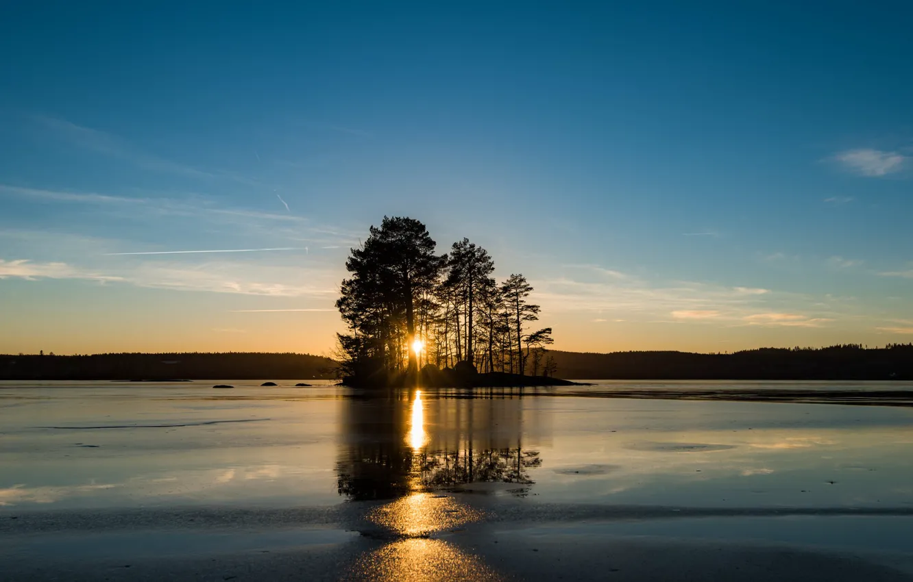 Photo wallpaper sunset, lake, Sweden, island, Sweden, Easter Gotland, Tjärstad Parish
