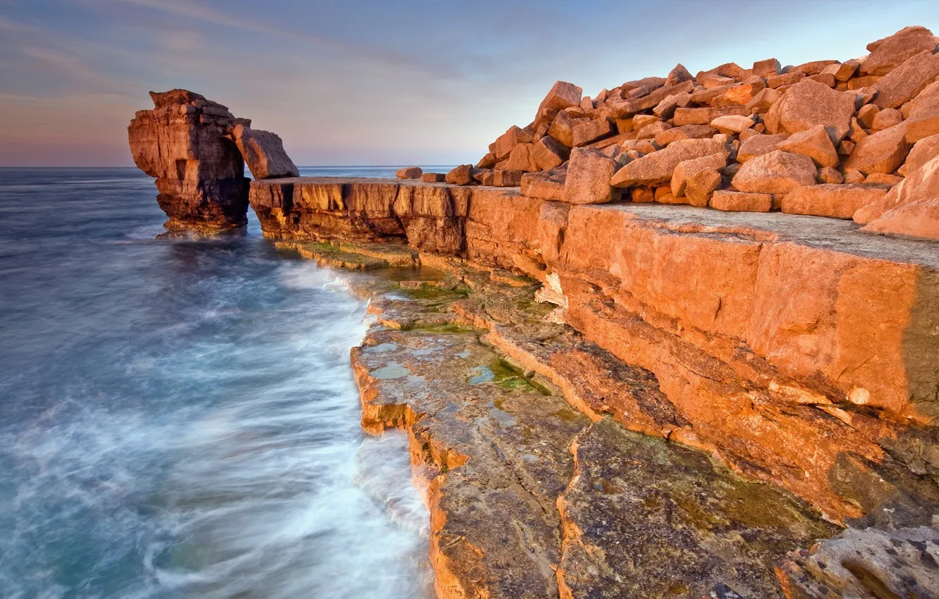 Photo wallpaper sea, wave, open, rocks