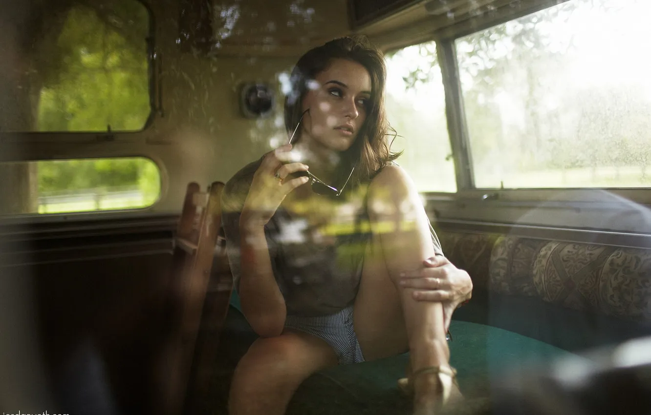 Photo wallpaper woman, brunette, caucasian, young adult, holding sunglasses