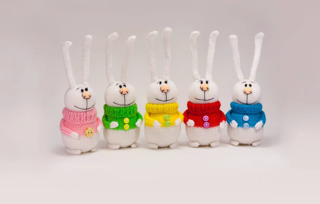 Photo wallpaper toy, rabbits, colorful, knitted