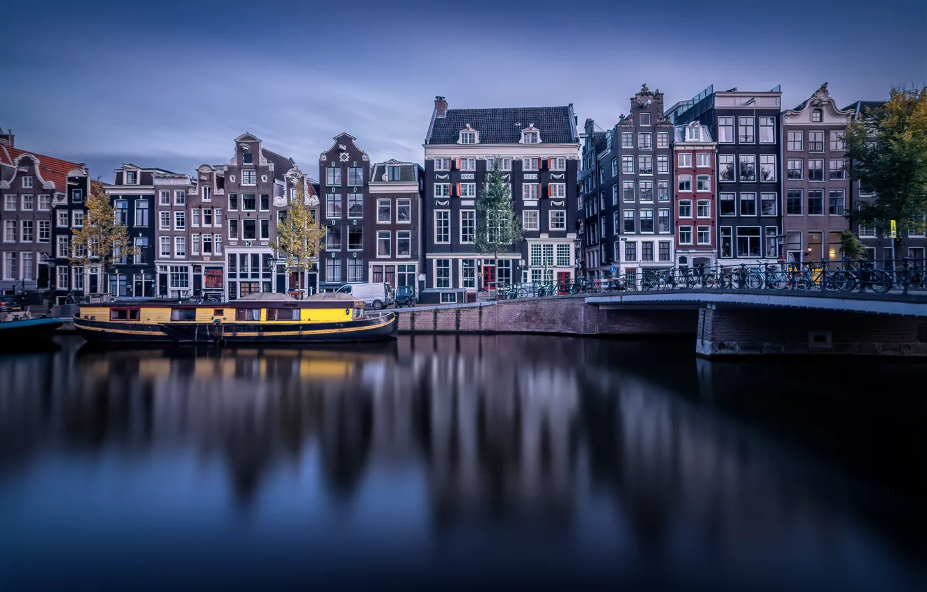 Photo wallpaper bridge, building, home, Amsterdam, channel, Netherlands, Amsterdam, Netherlands