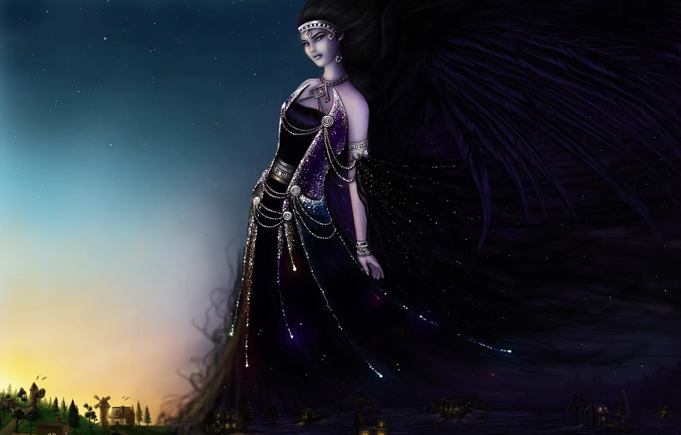 Photo wallpaper look, girl, decoration, night, fiction, train, dress, art