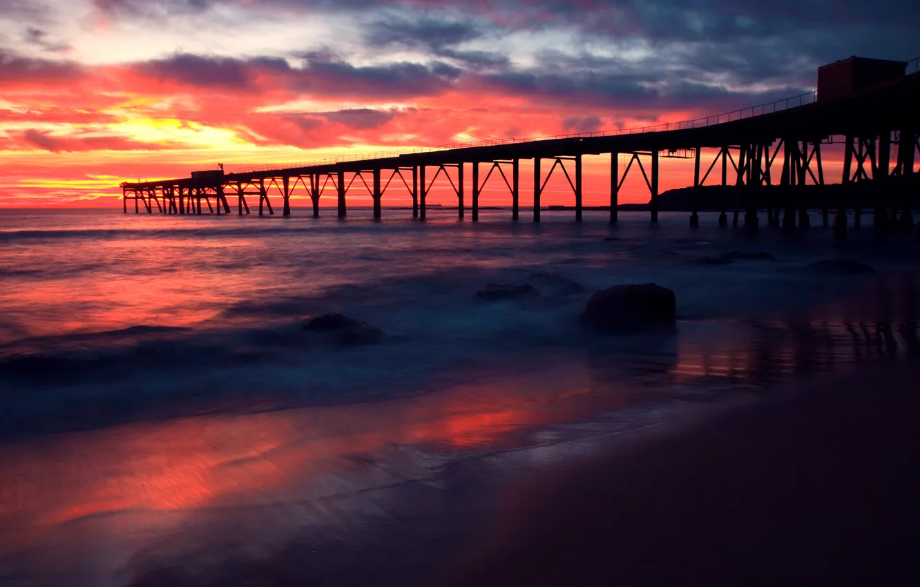 Photo wallpaper sea, beach, sunset, the evening, pierce