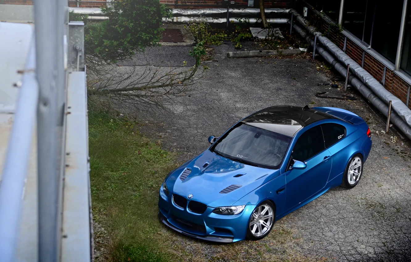 Photo wallpaper roof, reflection, blue, BMW, BMW, black, e92, carbon fiber