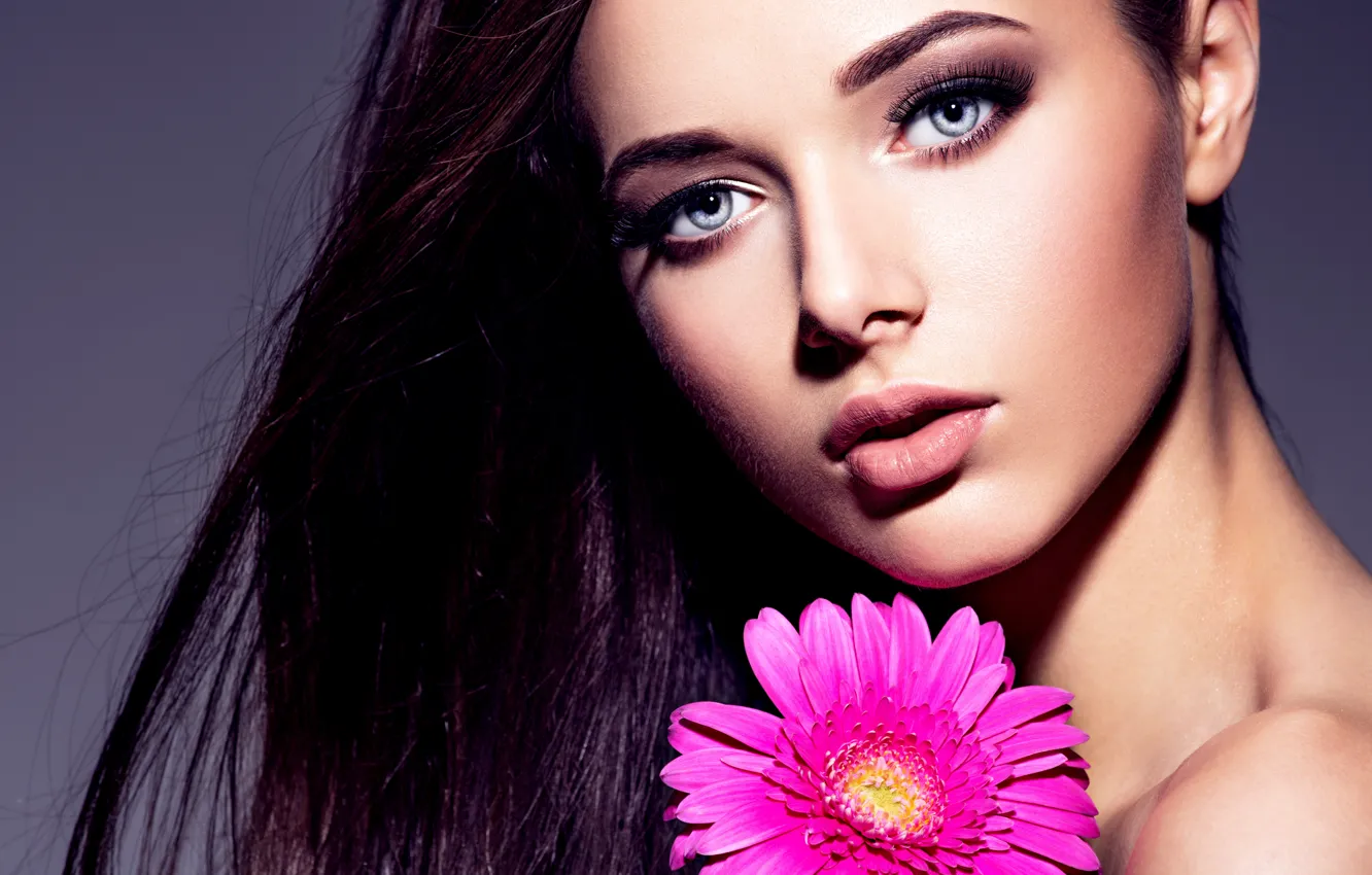 Photo wallpaper look, girl, flowers, eyelashes, model, makeup, Valua Vitaly