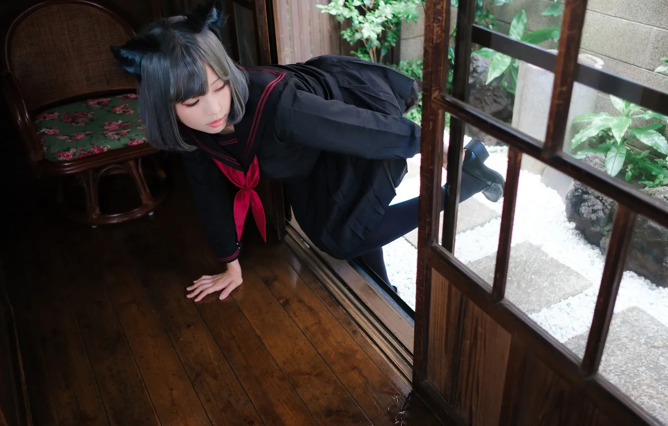 Photo wallpaper girl, sweetheart, model, Asian, Wallpaper, Shoes, Stockings, beautiful