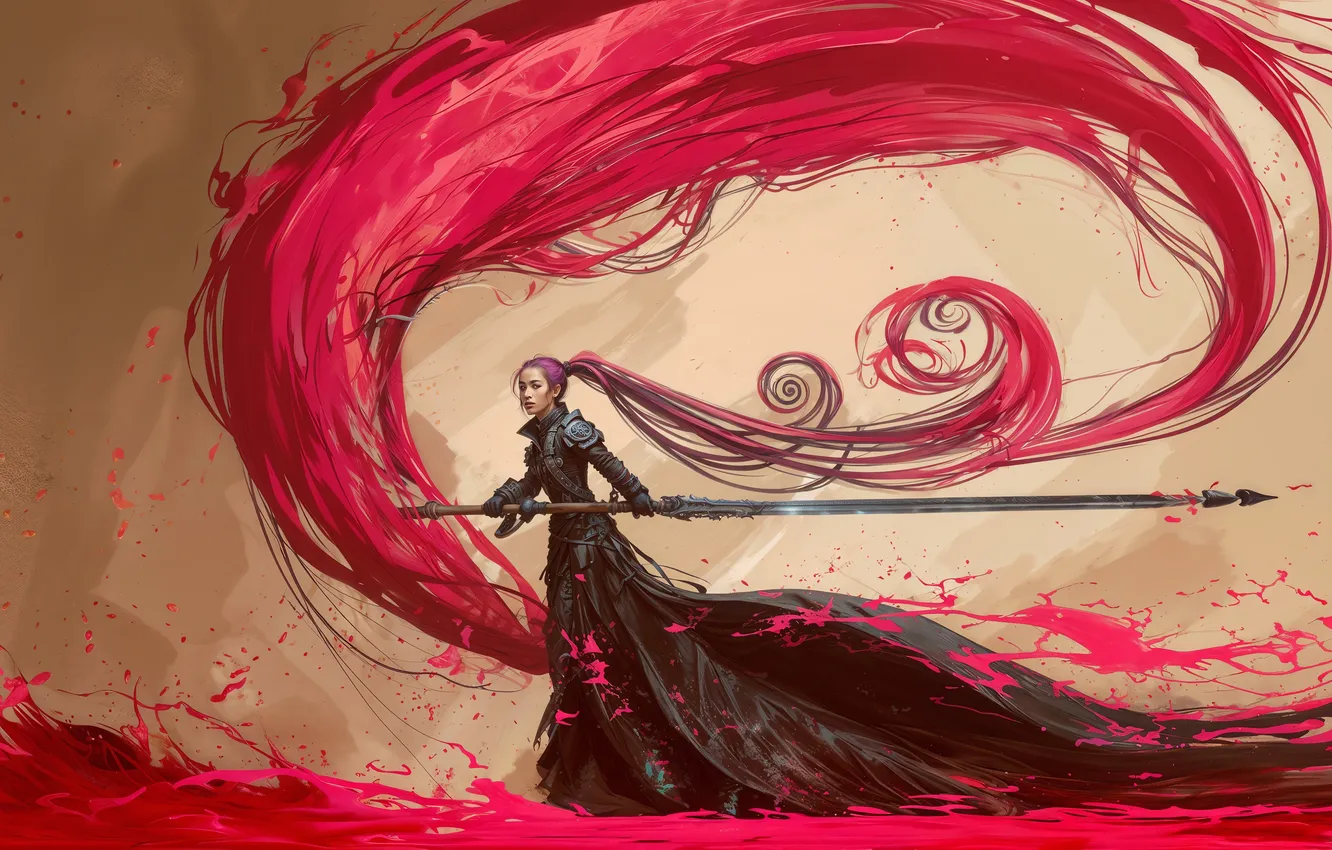 Photo wallpaper girl, hair, sword, dress, warrior