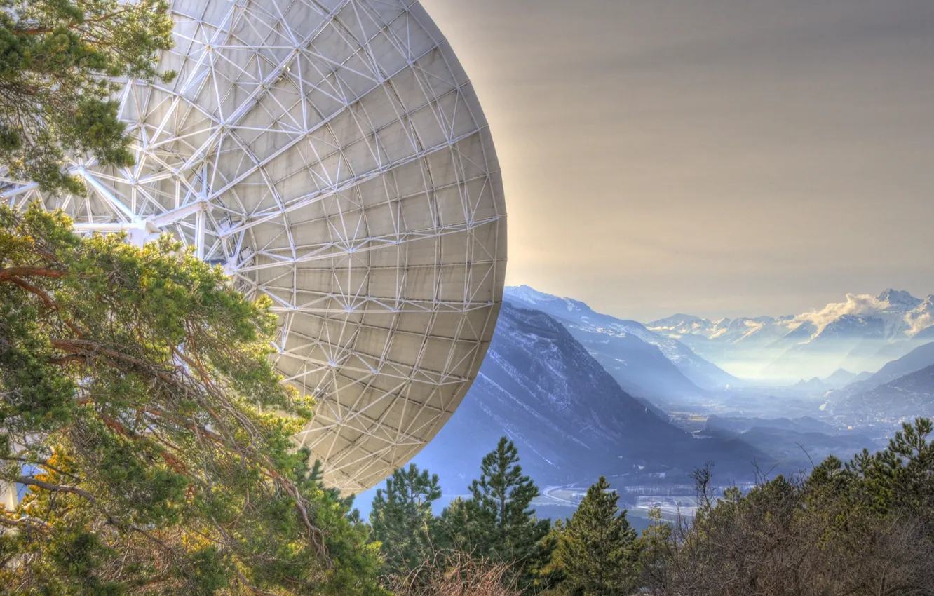 Photo wallpaper MOUNTAINS, ANTENNA, PLATE, STATION, The STUDY