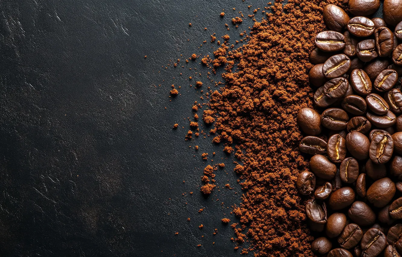 Photo wallpaper the dark background, coffee, placer, coffee beans, AI art, neural network