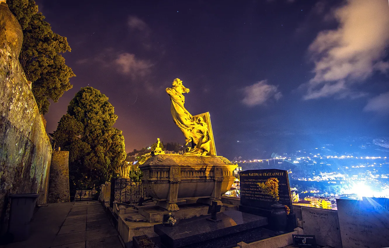 Photo wallpaper night, France, mentone