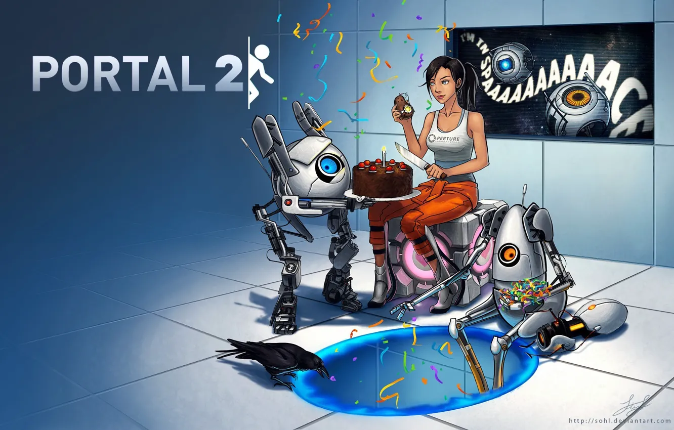 Photo wallpaper holiday, the game, cube, Portal, cube, The portal, cake, Cake