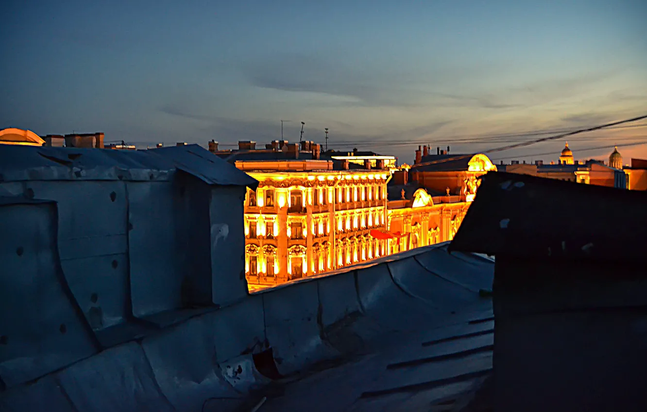 Photo wallpaper roof, the city, lights, Saint Petersburg, Nevsky Prospekt