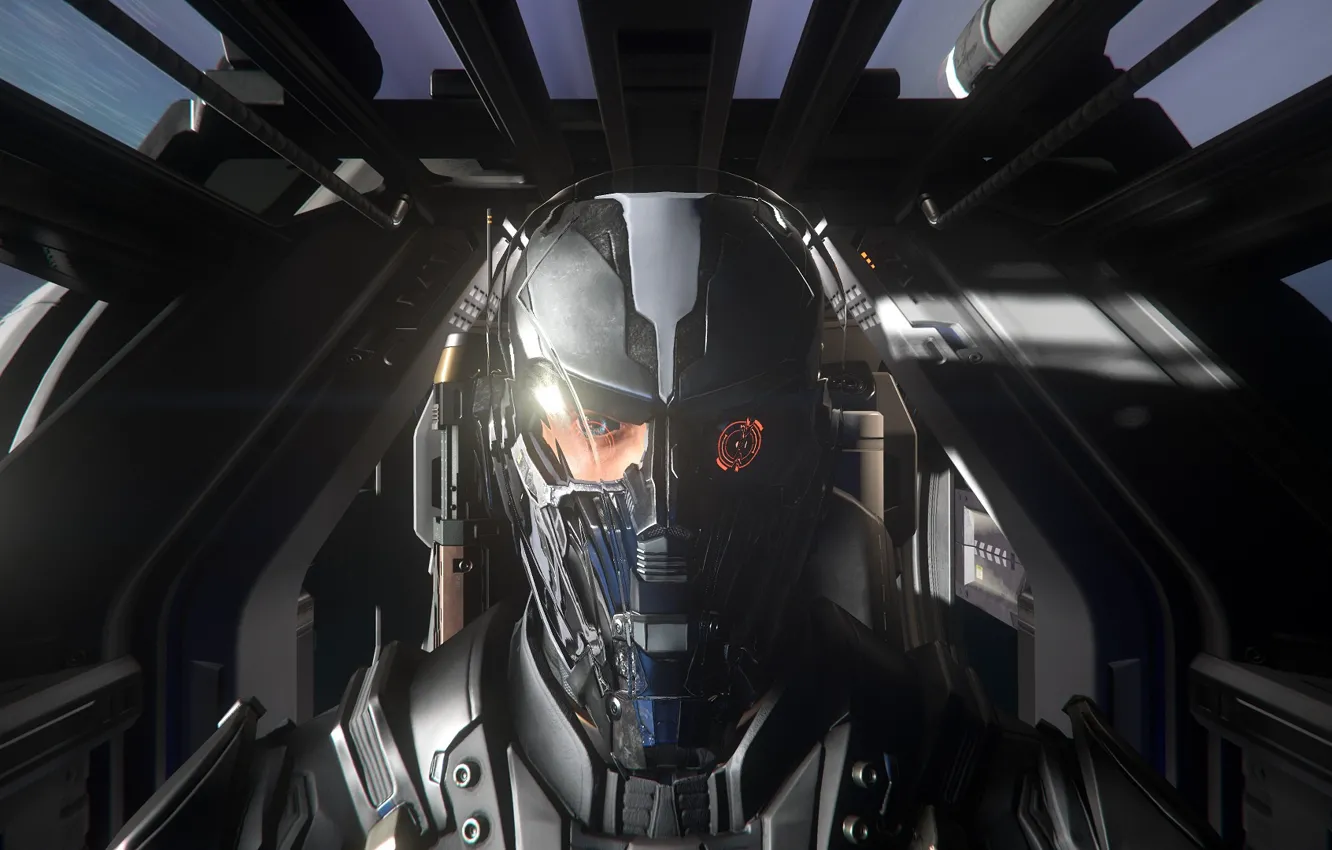 Photo wallpaper helmet, pilot, spaceship, Star Citizen