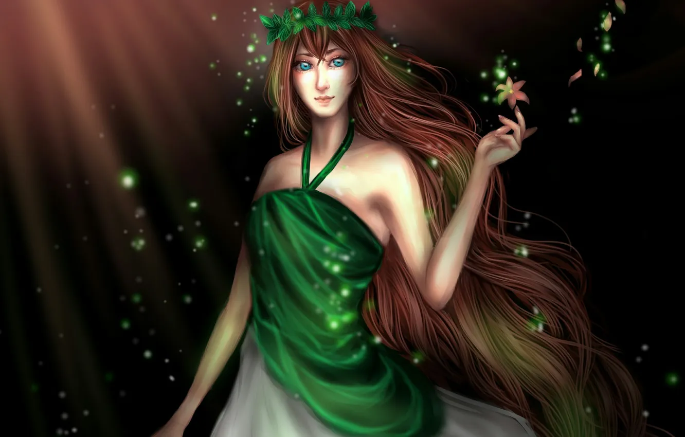 Photo wallpaper girl, dress, lighting, art, girl, art