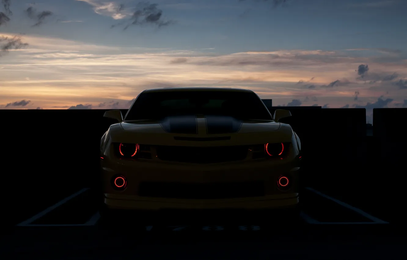 Photo wallpaper sunset, Chevrolet Camaro, devil eyes