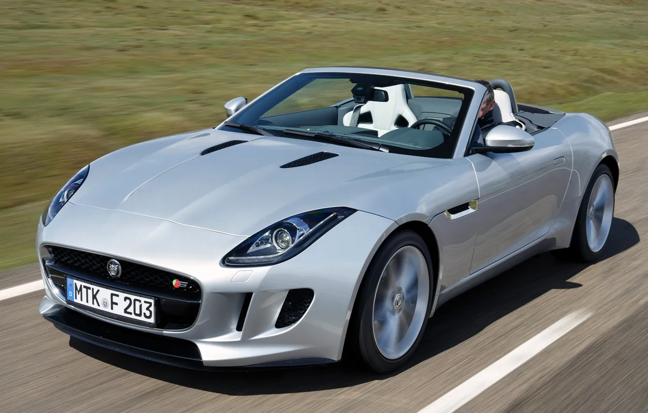 Photo wallpaper lights, speed, Jaguar, silver, Jaguar, the front, F-Type