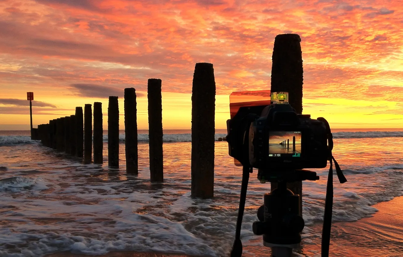 Photo wallpaper sea, the sky, clouds, landscape, sunset, nature