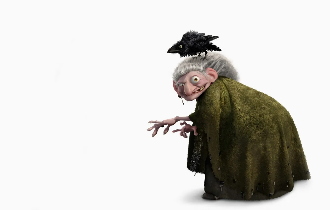 Photo wallpaper smile, bird, white background, cloak, Raven, the old woman, Brave heart, Brave