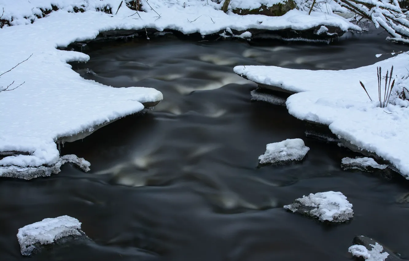 Photo wallpaper ice, winter, water, nature, stream, stream, frost, Frozen