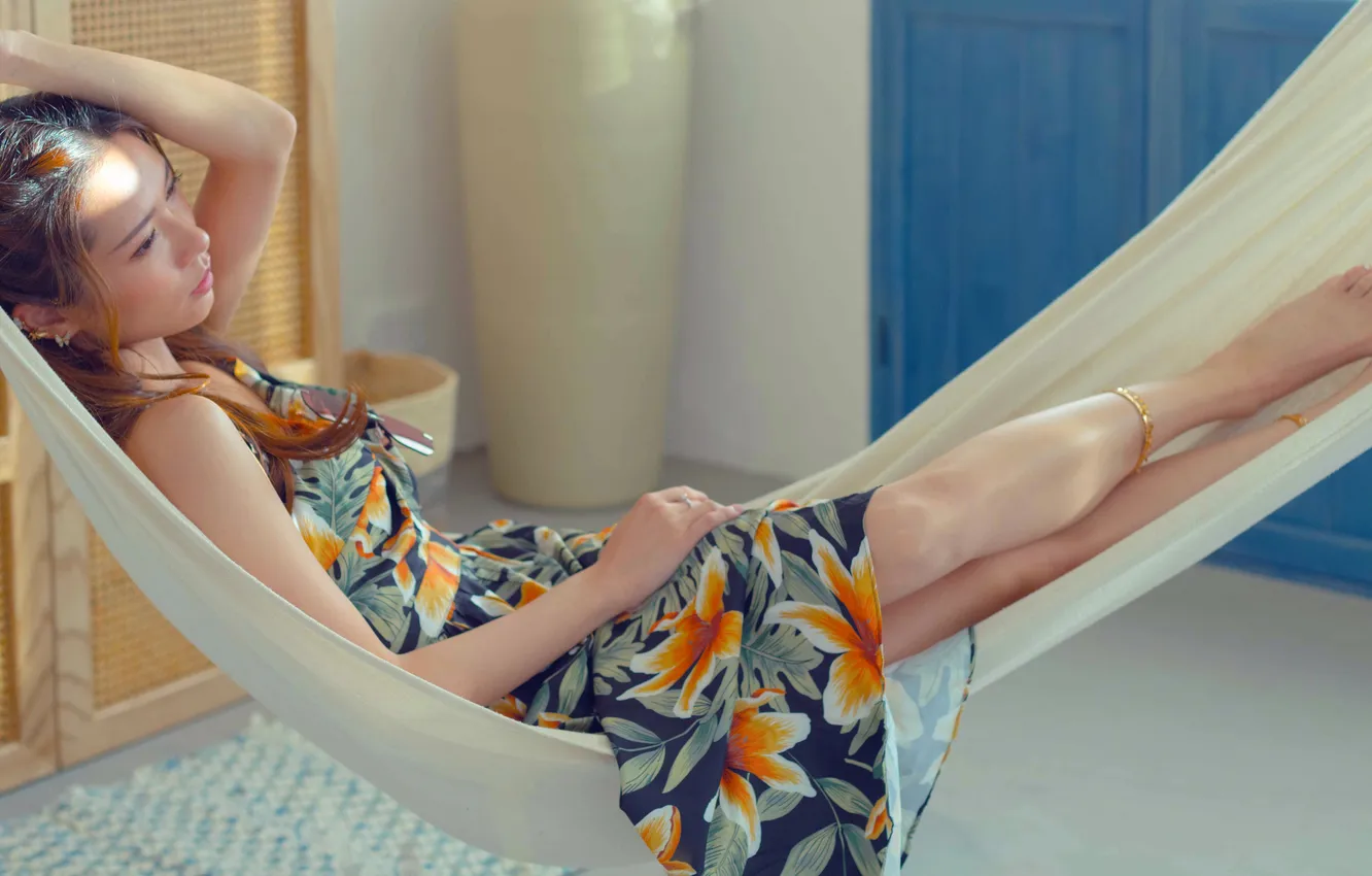 Photo wallpaper girl, hammock, Asian
