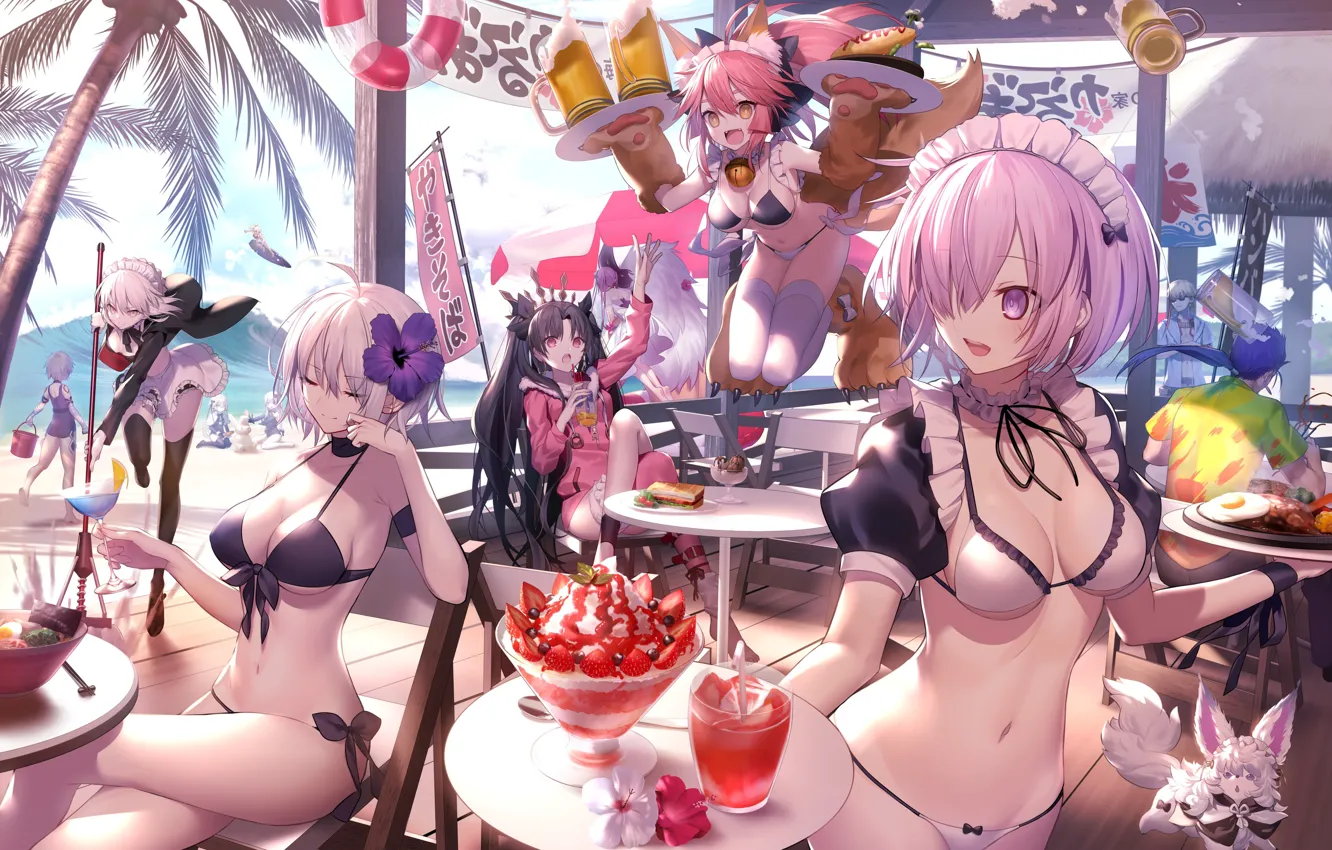 Photo wallpaper swimsuit, girl, cafe, Fate / Grand Order, The destiny of a great campaign