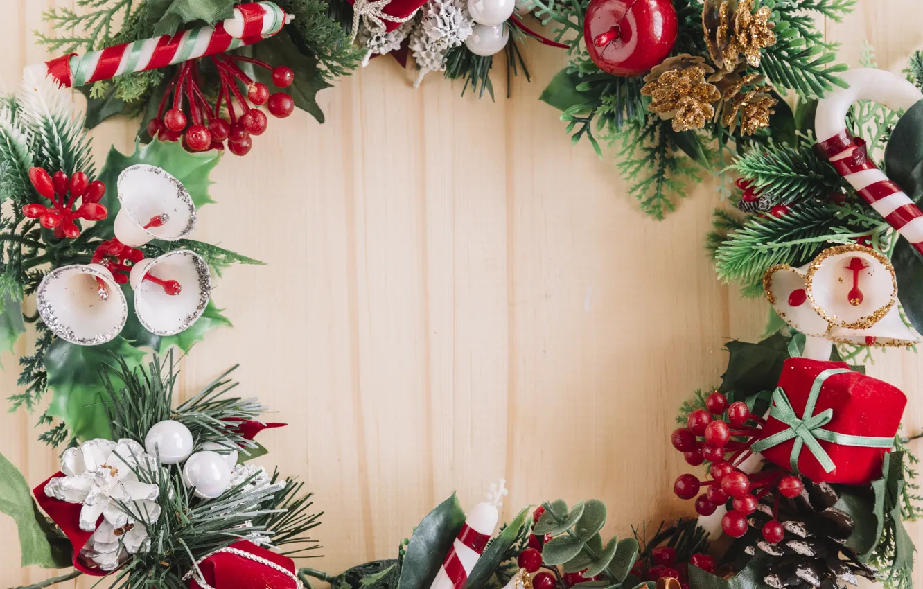 Photo wallpaper tree, New Year, Christmas, Christmas, wreath, wood, New Year, decoration