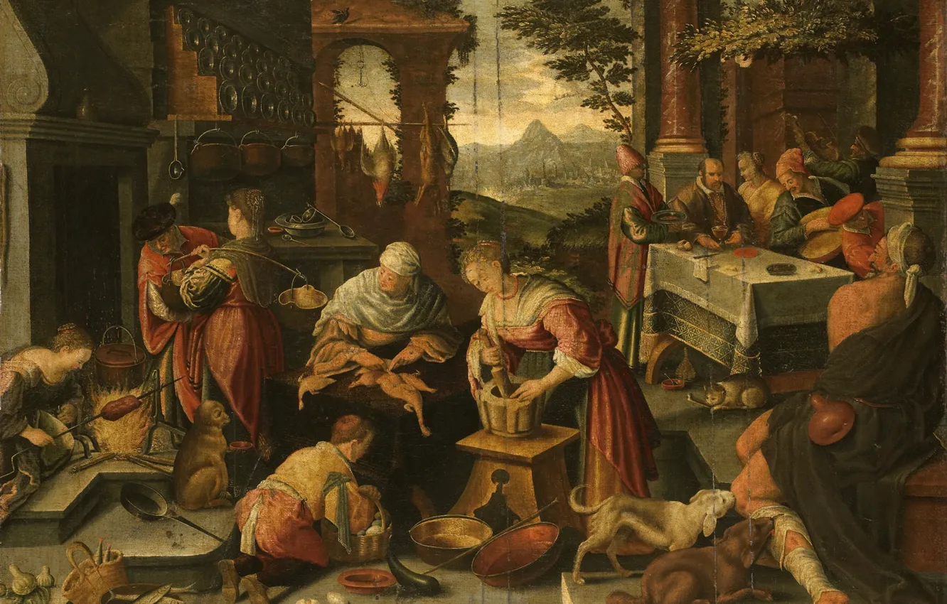 Photo wallpaper oil, picture, canvas, mythology, Jacopo Bassano, The rich man and Lazarus, 1700, Jacopo Bassano