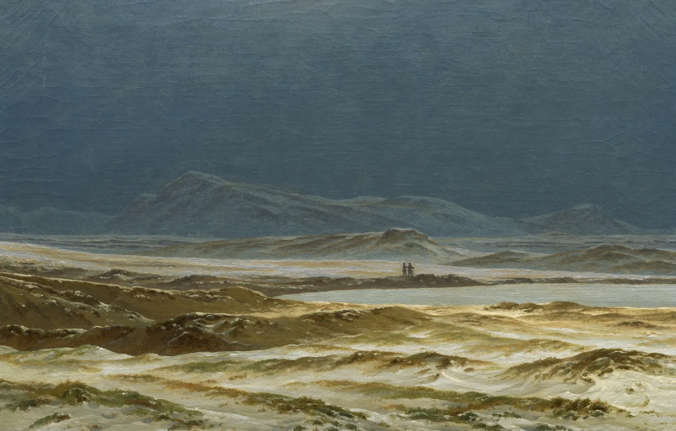 Photo wallpaper mountains, lake, picture, Caspar David Friedrich, The Northern Landscape. Spring