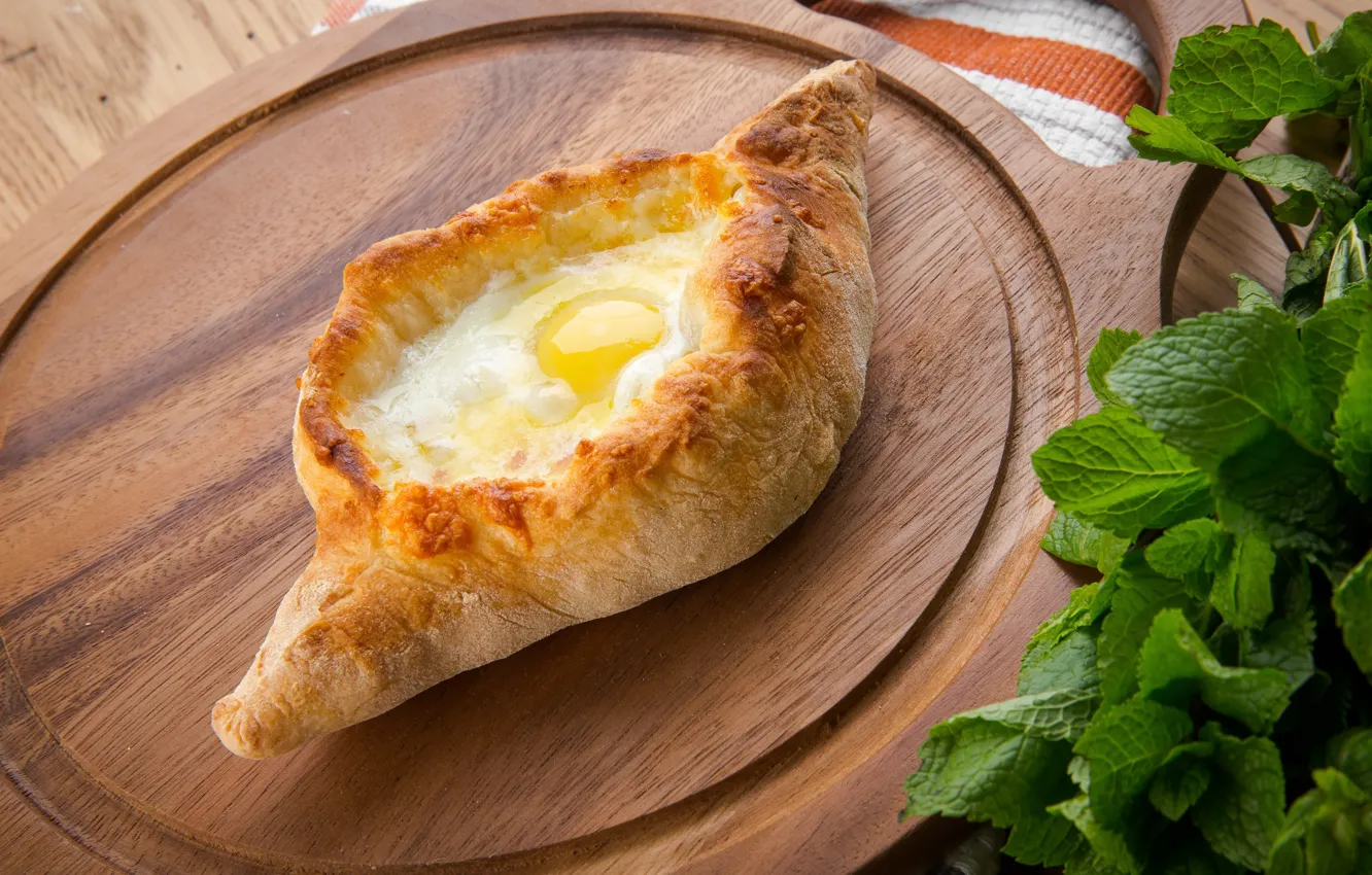 Photo wallpaper greens, eggs, khachapuri