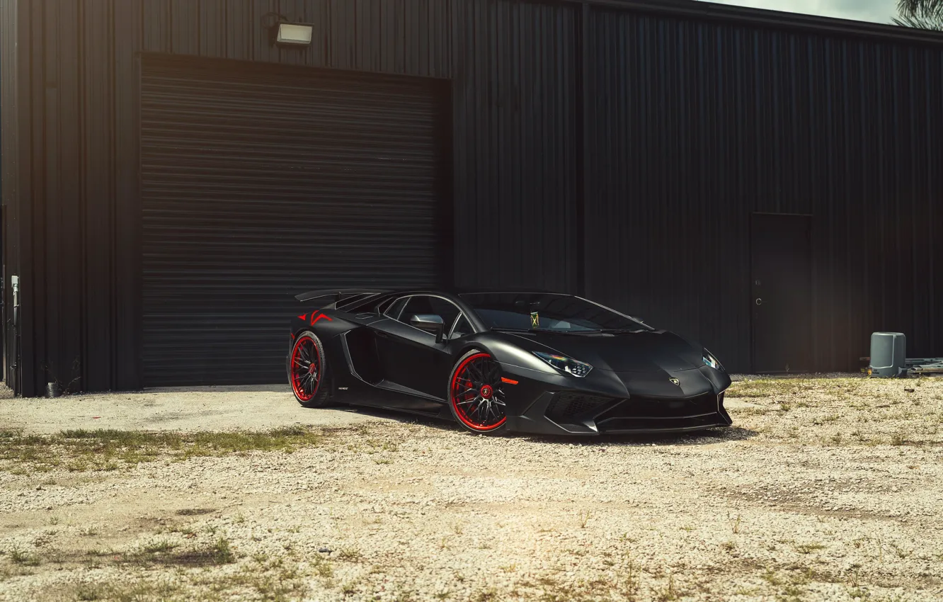 Photo wallpaper red, lamborghini, black, aventador sv