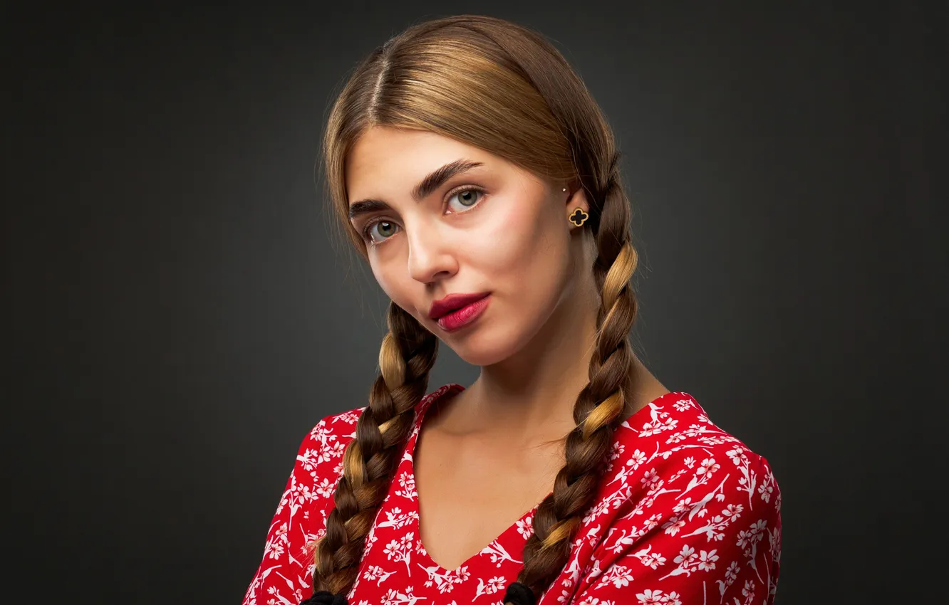 Photo wallpaper look, girl, portrait, braids, Natasha, Evgeny Degtev