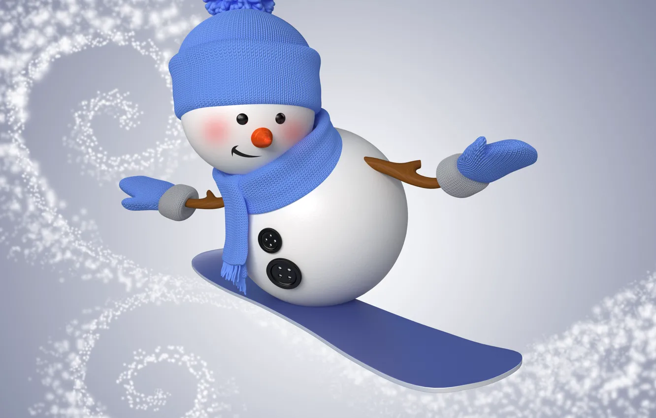 Photo wallpaper winter, snow, snowboard, snowman, christmas, new year, cute, snowman