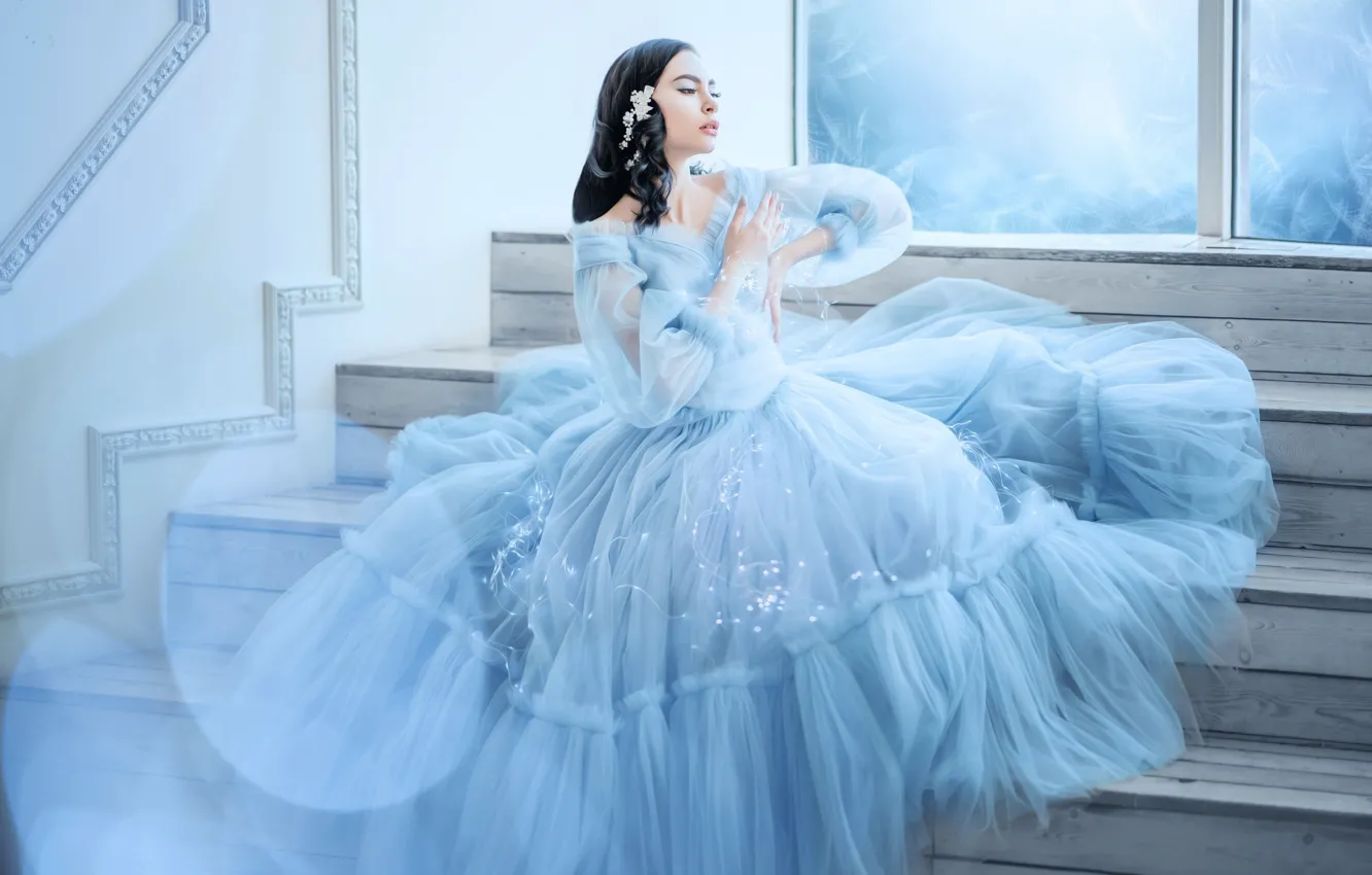 Photo wallpaper winter, look, girl, decoration, flowers, face, pose, style