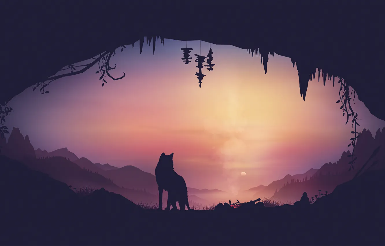 Photo wallpaper fantasy, sunset, art, wolf