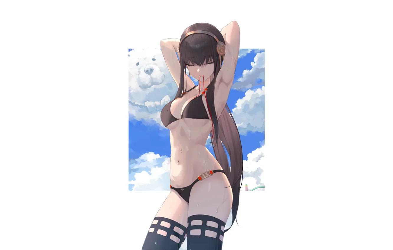 Photo wallpaper girl, hot, sexy, wet, boobs, anime, breasts, babe