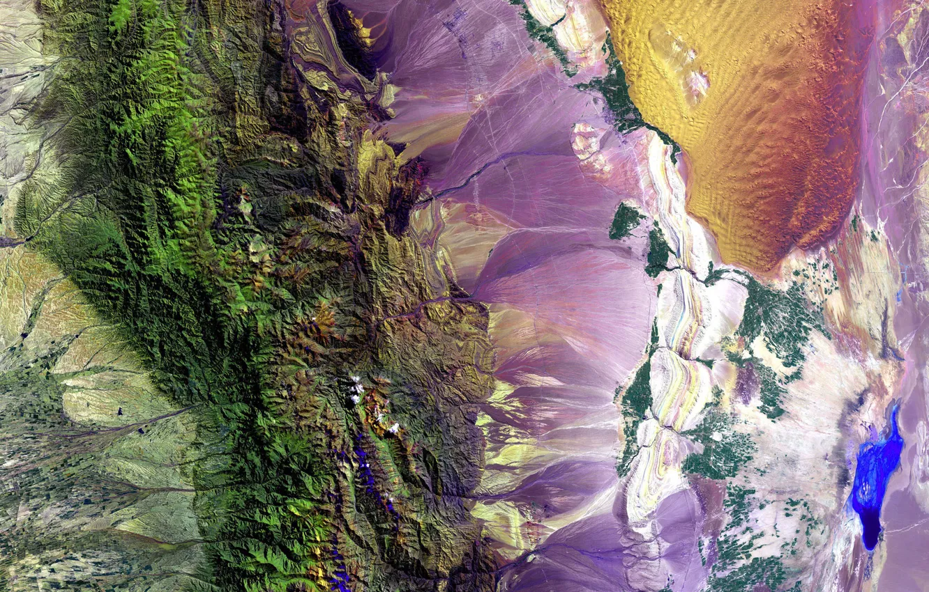 Photo wallpaper mountains, photo, paint, Earth, NASA