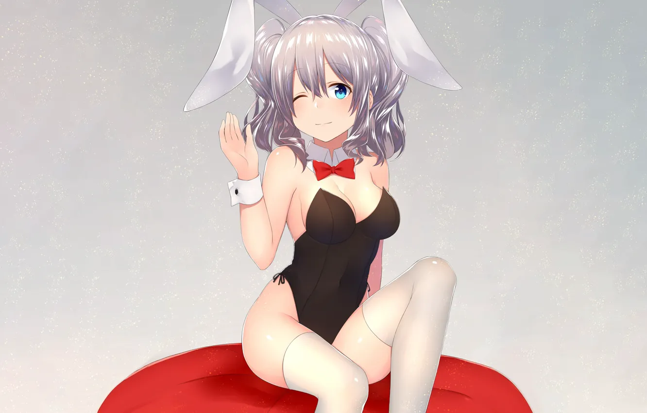 Photo wallpaper girl, sexy, cleavage, thighhighs, boobs, anime, blue eyes, beautiful