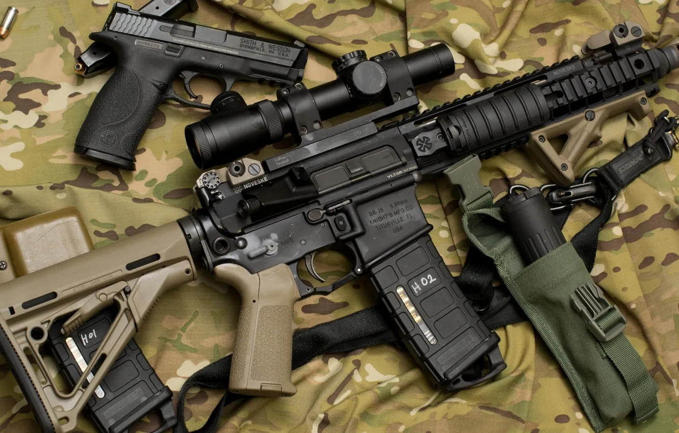 Photo wallpaper gun, military, ar15, scope, assault rifle, handgun