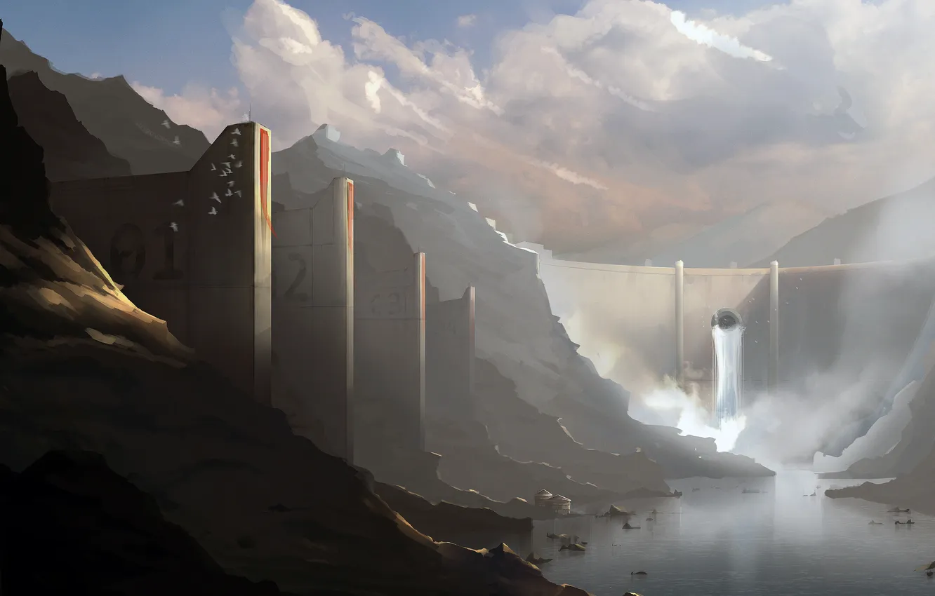 Photo wallpaper water, mountains, dam, dam, art, dam