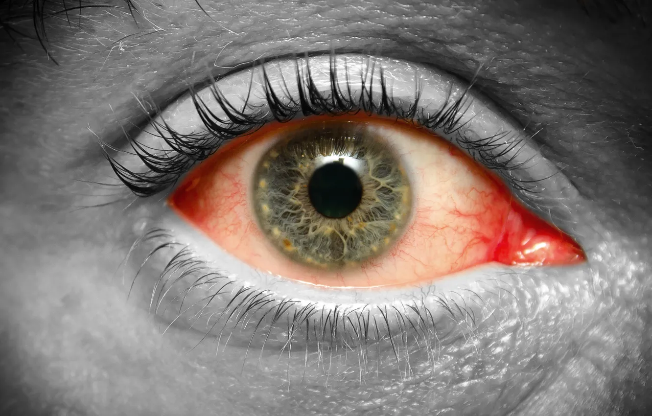 Photo wallpaper red, eyes, gray, tired