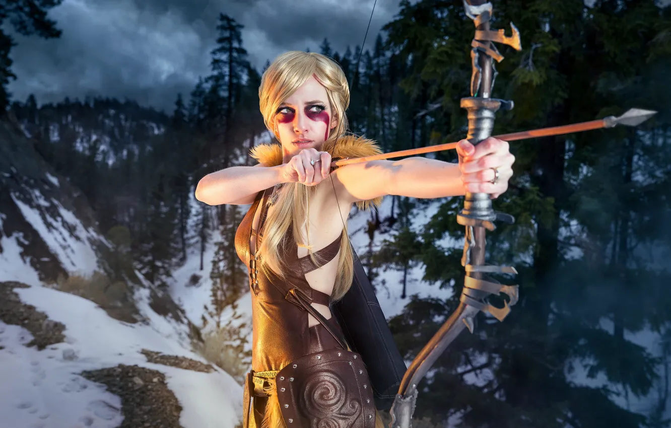 Photo wallpaper girl, bow, arrows